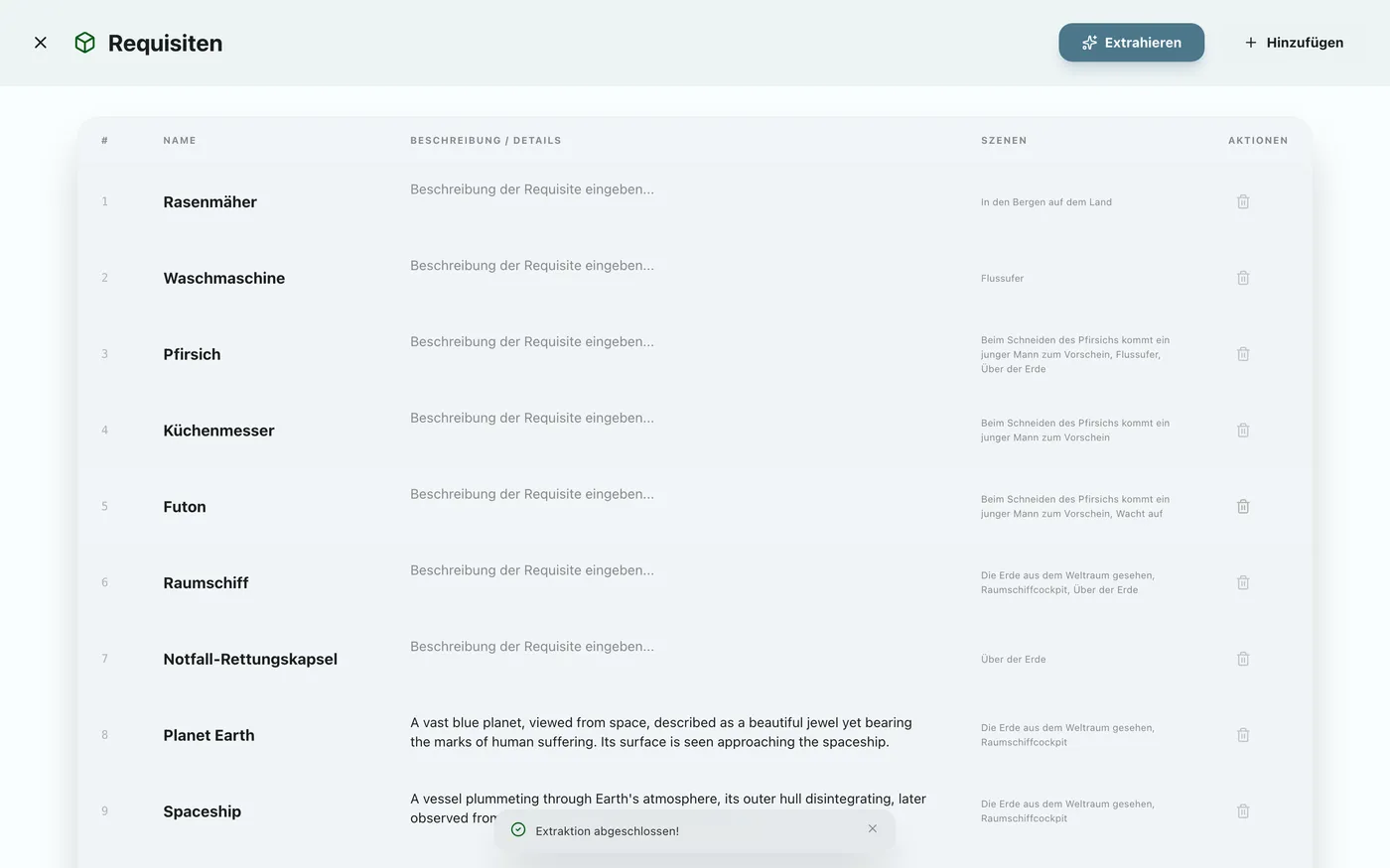 Abbildung 3.8: Automatische Extraktionsfunktion der KI