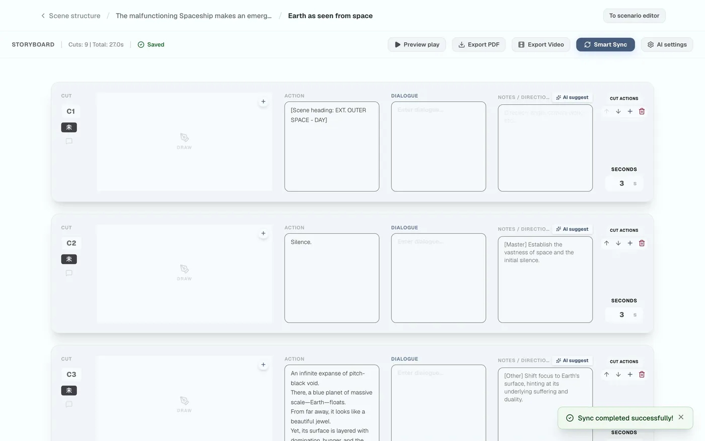 Figure 3.3: List of synced cut panels