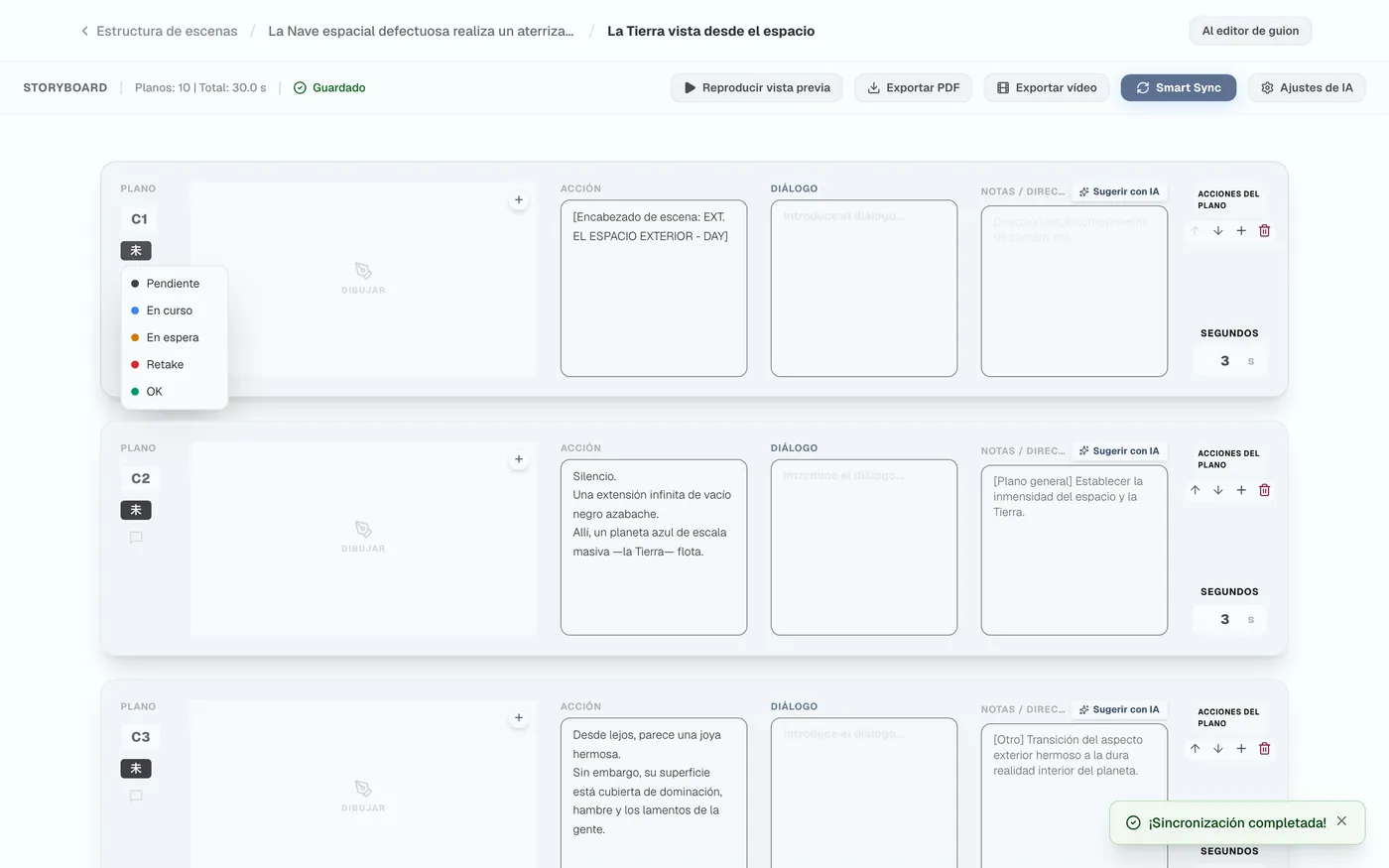 Figura 3.5: Visualización del estado de progreso del plano