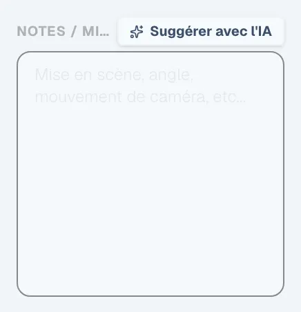 Figure 4.17 : Fonction de suggestion de mise en scène par IA