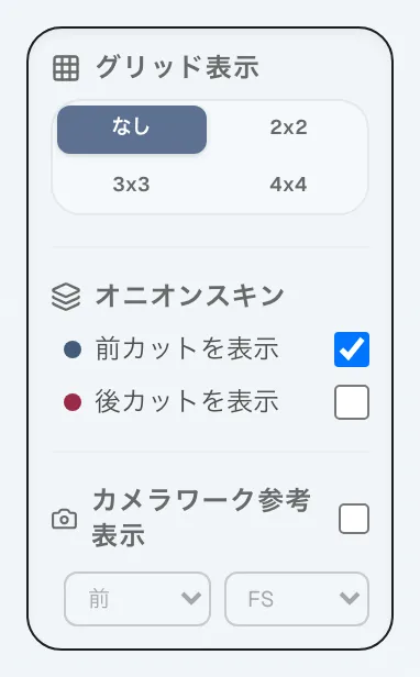 図 4.10：グリッド表示・オニオンスキン表示