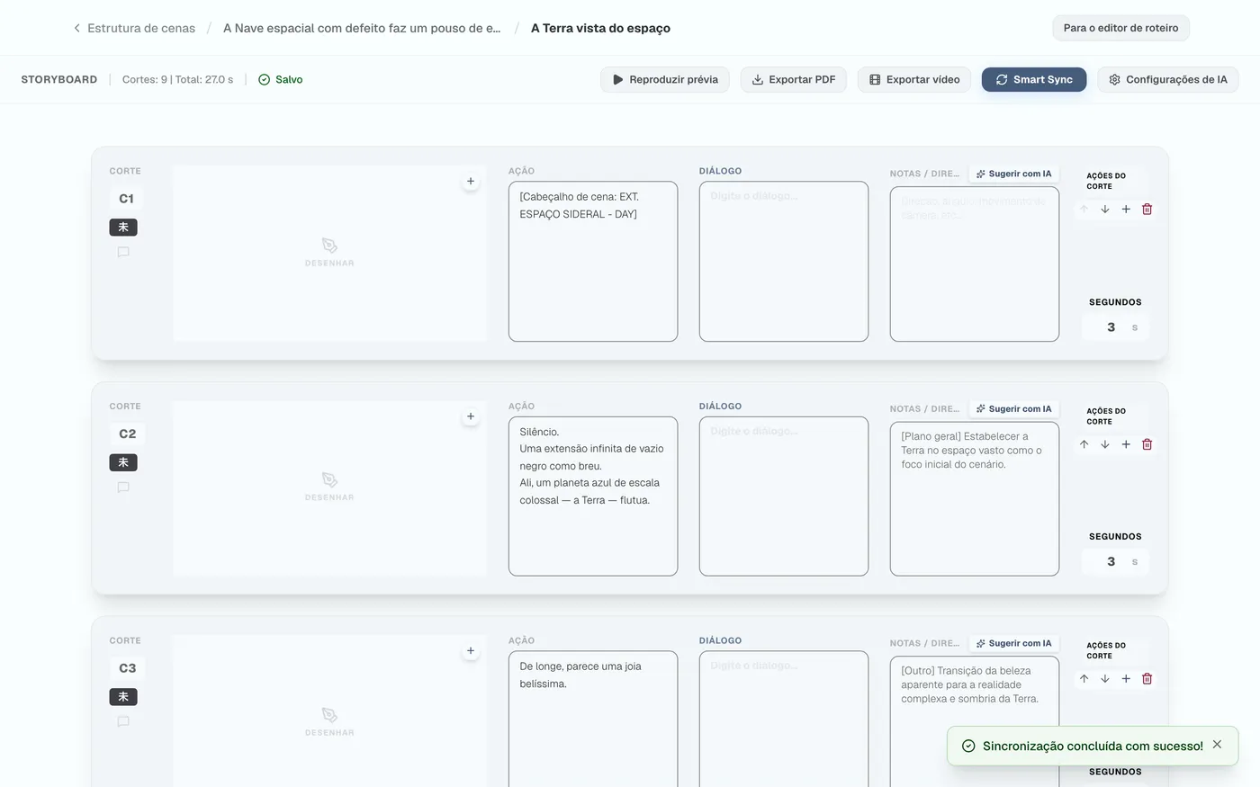 Figura 3.3: Lista de painéis de corte sincronizados