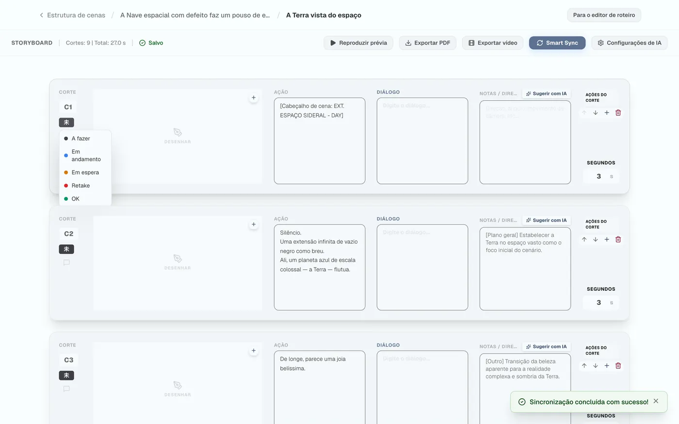 Figura 3.5: Exibição do status de progresso do corte